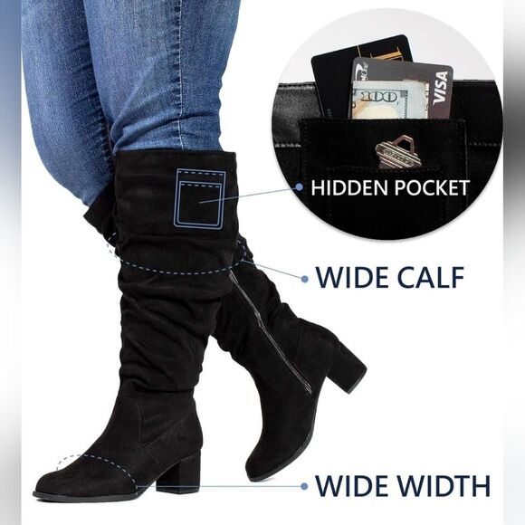 RF ROOM OF FASHION Women's WIDE CALF Slouchy Knee High Boots Size 11W - Picture 2 of 14